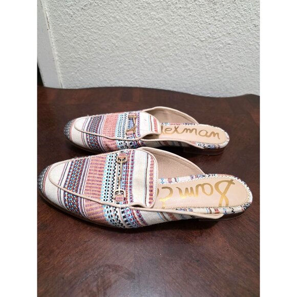 Sam Edelman Women's Clog Multicolor Textile Slip-On Loafers Gold Buckle Detail S - Picture 3 of 10